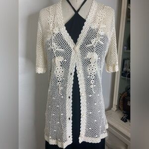 Handmade vtg deadstock ivory crochet top